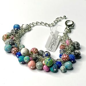 VivaBeads Handmade Colorful Beads Silver Chain Bracelet NWT
